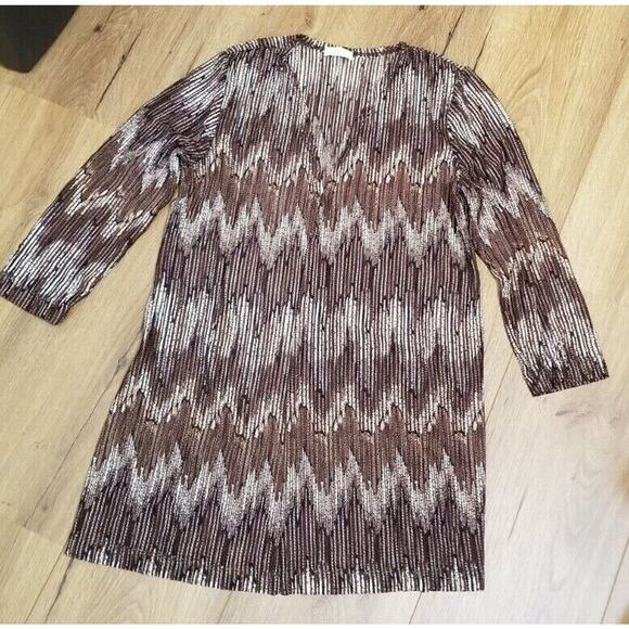 Chico's Cardigan Sweater Brown's /White 3/4 Classic Sleeve Boho See Measurements - Picture 1 of 4